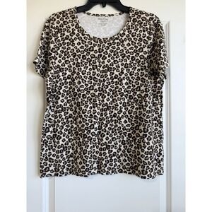 White Stag Women's Leopard Animal Print Short Sleeve Pull Over Blouse Size XXL